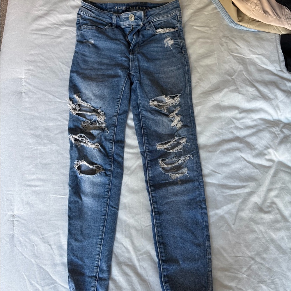 American Eagle Outfitters Ripped Blue Skinny Jeans